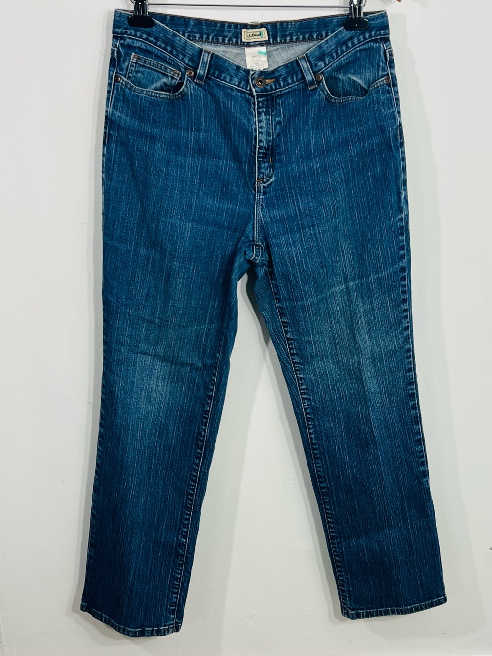 L.L. Bean Classic Blue 5 Pocket Button Zip Jeans Mid Rise Size 14 With Stretch